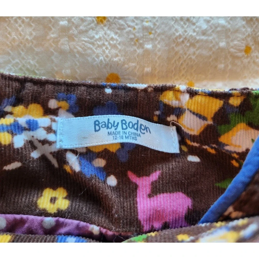 Baby Boden Floral Woodland‎ Corduroy  Romper Dress - Size: 12-18 Months